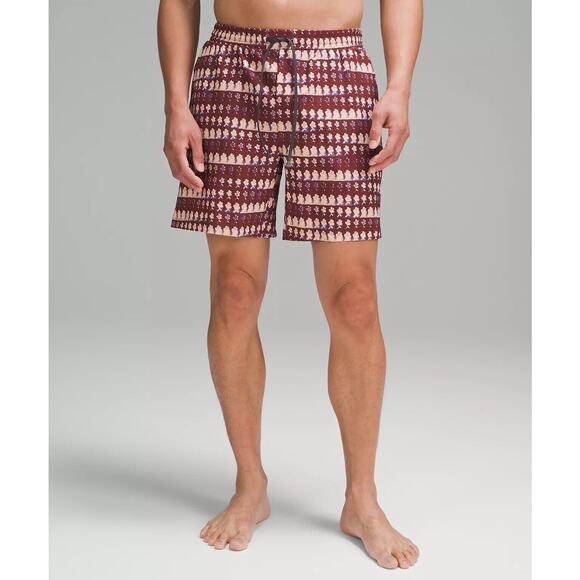 Lululemon Men Sz M Pool Swim Trunk Short 7” IBDB Island Bloom Date Brown NWT $78 - Picture 2 of 9